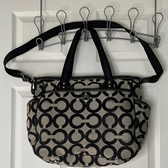 Coach Signature Logo Print Canvas with Leather Trim Diaper Bag